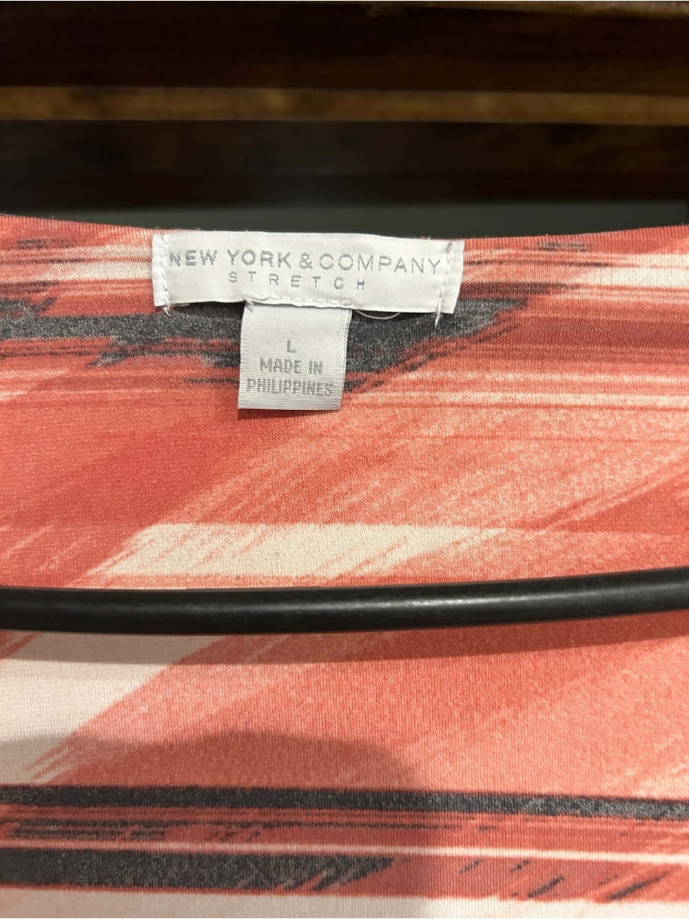 New York & Company Coral, Charcoal & White Striped Wrap Dress - Picture 2 of 2